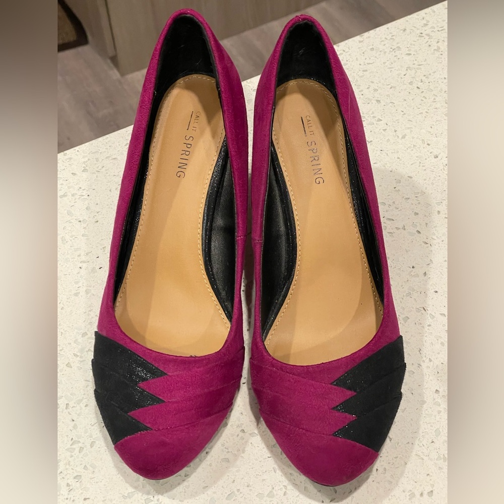 Call It Spring Fuchsia and Black Suede Heels